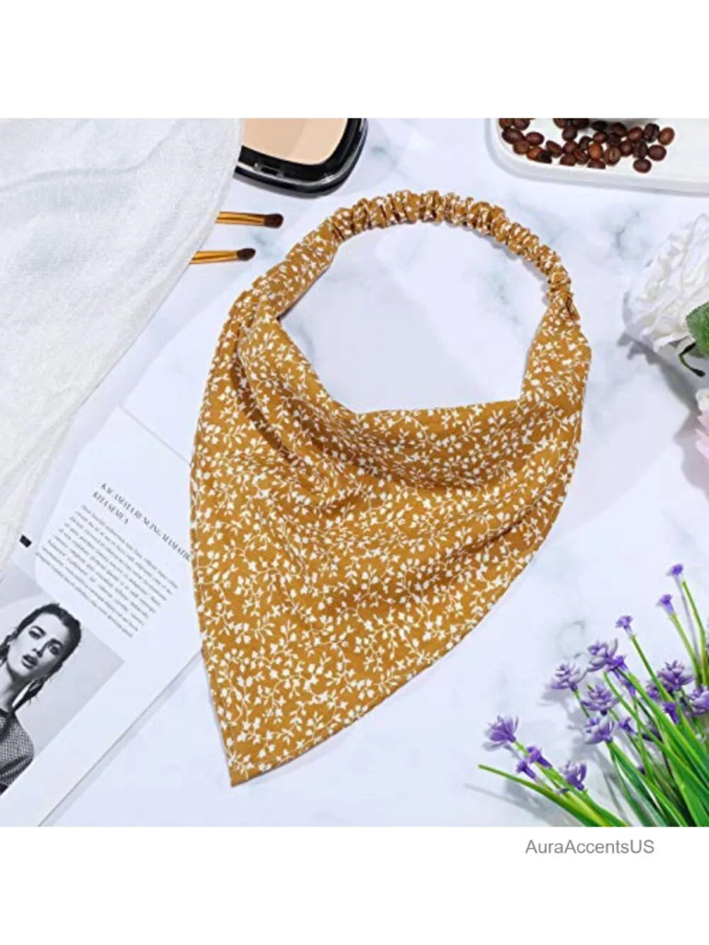 6 Pcs Floral Bandanas Headband with Clips, Boho Hair Scarf, Chiffon